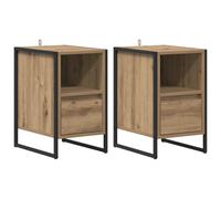 Yisssmeng Lot de 2 Tables de Chevet Industrielles Chêne 39,5x30x50 cm | Meuble d'appoint avec tiroirs et cadre en acier robuste pour chambre moderne, apportant rangement pratique et charme brut.