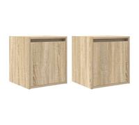Yisssmeng Lot de 2 Tables de Chevet Murales Chêne Sonoma 38x34x40 cm | Meuble suspendu gain de place pour chambre à coucher, avec porte réversible et rangement pratique pour livres et réveil.