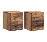 Yisssmeng Lot de 2 tables de chevet murales en bois effet bois vieilli, console de nuit flottante avec 2 tiroirs, table de chevet peu encombrante pour chambre à coucher, 34,5 x 33 x 40 cm