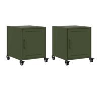 Yisssmeng Lot de 2 Tables de Chevet Vert Olive 36x39x43.5 cm Acier | Meuble d-appoint mobile avec 4 roulettes et porte pour petit rangement dans la chambre ou le salon.