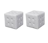 Yisssmeng Lot de 2 Tabourets Cube 30x30 cm en Similicuir Blanc | Assise d'appoint polyvalente et repose-pieds compact pour salon, chambre ou coin détente moderne.