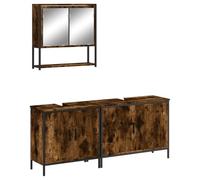 Yisssmeng Lot de 3 meubles de salle de bain en chêne fumé - Meuble sous lavabo et armoire miroir en bois - Espace de rangement pour salle de bain à montage mural 80/60 x 30 x 60 cm