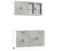 Yisssmeng Lot de 4 armoires de cuisine Porto gris béton, meuble de cuisine modulaire en bois avec armoires inférieures et armoires suspendues pour beaucoup d'espace de rangement, design de cuisine