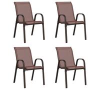 Yisssmeng Lot de 4 chaises de jardin empilables - Marron - 55 x 65 x 89 cm - Cadre en acier revêtu par poudre - Design moderne et robuste - Pour balcon, terrasse et petits espaces extérieurs