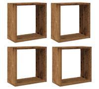 Yisssmeng Lot de 4 Étagères Murales Cube Effet Vieux Bois 30x15x30 cm | Solution de rangement suspendue pour optimiser l'espace au sol dans le salon, la chambre ou le couloir.