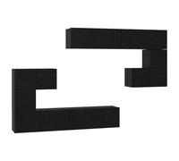 Yisssmeng Lot de 4 meubles TV et étagères murales aspect chêne noir, meuble bas flottant en bois pour montage mural, étagère de salon moderne pour le rangement
