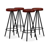 Yisssmeng Lot de 4 tabourets de bar en cuir véritable et acier - Aspect industriel - 76 cm de haut - Tabouret de bistrot vintage pour cuisine, bar et restaurant - Marron et noir