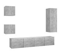 Yisssmeng Lot de 5 meubles TV gris béton - Système de meuble bas suspendu en bois pour salon - Meuble TV mural avec beaucoup d'espace de rangement - Combinaison d'armoire pour une conception flexible