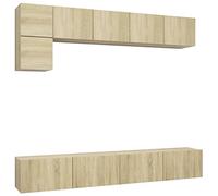 Yisssmeng Lot de 5 meubles TV suspendus en chêne Sonoma - Montage mural - Meuble TV bas en bois - Décoration de salon moderne