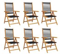 Yisssmeng Lot de 6 chaises de jardin, réglables, en bois d'acacia massif, noires, 57 x 70 x 85-109 cm, pliables, avec fonction allongée, design robuste pour jardin, terrasse et balcon