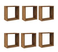 Yisssmeng Lot de 6 Étagères Murales Cube Aspect Vieux Bois 30x15x30 cm | Lot de 6 niches murales en bois d'ingénierie pour salon et chambre, idéales pour livres et objets de déco.