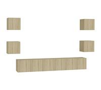 Yisssmeng Lot de 7 meubles TV en chêne Sonoma - Montage mural - Meuble bas TV en bois - Étagère de salon modulaire avec 3 compartiments (60 x 30 x 30 cm) et 4 compartiments de rangement (30,5 x 30 x