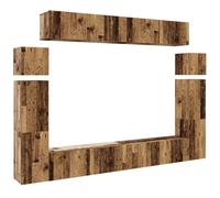 Yisssmeng Lot de 8 meubles TV muraux - Meuble TV bas aspect bois vieilli - Meuble multimédia en bois - Système modulaire d'armoire suspendue pour salon