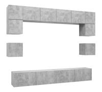 Yisssmeng Lot de 8 meubles TV muraux pour salon en bois - Système moderne de meubles bas avec espace de rangement - Gris béton - Meuble TV modulaire pour une décoration murale flexible