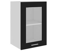 Yisssmeng Lyon Armoire de cuisine suspendue avec porte en verre, étagère murale en noir, 40 x 31 x 60 cm, armoire murale moderne en bois robuste avec 2 étagères pour la cuisine