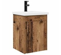 Yisssmeng Meuble de lavabo avec lavabo et robinet, montage mural, 42 x 40 cm, ensemble de meubles de salle de bain avec lavabo en céramique et mitigeur, aspect bois vieilli, pour WC d'invités