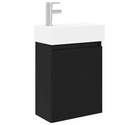 Yisssmeng Meuble de lavabo avec lavabo et robinet noir - Ensemble de meubles de salle de bain à suspendre au mur - Petit lavabo avec lavabo en céramique et mitigeur pour WC d'invités - 45,5 x 22,5 x