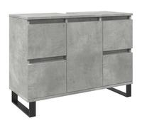Yisssmeng Meuble de lavabo gris béton - 80 x 33 x 60 cm - Meuble de salle de bain avec pieds en fer - Meuble de salle de bain en bois - Meuble de lavabo moderne avec espace de rangement