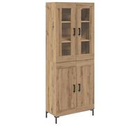 Yisssmeng Meuble de Rangement 2 pcs Chêne Artisanal Bois et Verre | Ensemble composé d'une vitrine basse et d'un placard mural avec portes vitrées pour optimiser l'espace du salon.