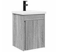 Yisssmeng Meuble de salle de bain avec lavabo en céramique et mitigeur - Ensemble de meubles de salle de bain étroits à monter au mur - Meuble de lavabo suspendu - 42 x 40 x 74,5 cm - Gris Sonoma