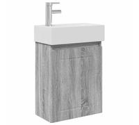 Yisssmeng Meuble de salle de bain avec lavabo en céramique et robinet - 45,5 cm - Montage mural - Avec mitigeur et bonde - Gris sonoma
