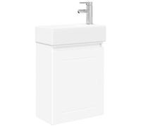 Yisssmeng Meuble de salle de bain avec lavabo en céramique et robinet, meuble de salle de bain mural avec espace de rangement et robinet, kit WC d'invités, blanc, 45,5 x 25,5 x 84 cm