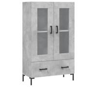Yisssmeng Meuble haut gris béton - 69,5 x 31 x 115 cm - Armoire de salon moderne avec portes en verre et pieds en métal - Commode en bois pour rangement