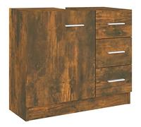 Yisssmeng Meuble sous lavabo en chêne fumé - Meuble de salle de bain avec 3 tiroirs et 1 compartiment - Meuble de salle de bain en bois - Meuble bas peu encombrant - 63 x 30 x 54 cm - Support mural