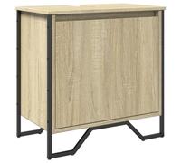 Yisssmeng Meuble sous lavabo en chêne Sonoma - 60 x 35 x 60 cm - Meuble de salle de bain en bois avec découpe siphon et espace de rangement