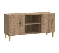 Yisssmeng Meuble TV 102 x 34,5 x 50 cm Chêne Artisanal Vintage | Buffet bas de salon avec pieds en eucalyptus massif, deux portes pivotantes et étagères de rangement spacieuses.
