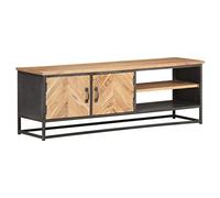 Yisssmeng Meuble TV 120 x 30 x 40 cm en bois d'acacia massif - Meuble bas rustique au design industriel avec cadre en acier - Table TV stable et armoire hi-fi pour le salon - Unique naturel