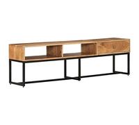 Yisssmeng Meuble TV 160x30x45 cm en Bois d'Acacia Massif et Acier | Banc hifi pour salon avec rangement fermé et étagères ouvertes en acacia vintage unique.