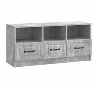 Yisssmeng Meuble TV bas gris béton, table TV en bois avec 3 tiroirs, meuble TV moderne pour salon, armoire multimédia avec poignées en métal, 102 x 34,5 x 47 cm