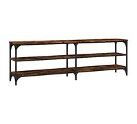Yisssmeng Meuble TV Chêne Fumé 160x30x50 cm Bois d'Ingénierie et Fer | Ce buffet bas industriel pour salon offre 3 étagères ouvertes en bois d'ingénierie et un cadre en fer robuste.