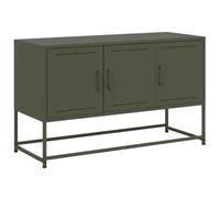 Yisssmeng Meuble TV en Acier Vert Olive 100,5x39x60,5 cm pour Salon | Buffet bas industriel avec 3 compartiments spacieux pour ranger vos DVD et appareils dans le salon ou la chambre.