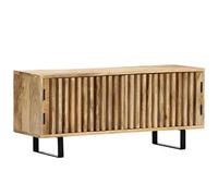 Yisssmeng Meuble TV en Bois de Manguier Massif avec 2 Portes 90x30x40 cm | Buffet bas industriel pour salon doté de pieds en fer stables et de deux portes pour un rangement soigné.