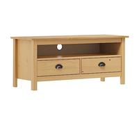 Yisssmeng Meuble TV en Bois de Pin Massif Hill 110x40x47cm Marron Miel | Buffet bas rustique pour salon avec deux tiroirs de rangement et un compartiment ouvert pour décodeur.