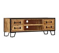Yisssmeng Meuble TV en bois massif de mangue, 120 x 30 x 40 cm, meuble bas design industriel avec 4 tiroirs et 2 compartiments, buffet style rétro pour salon, meuble TV en bois véritable et acier