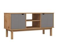 Yisssmeng Meuble TV OTTA Bois de Pin Massif Marron et Gris 113,5 cm | Buffet bas scandinave pour le salon doté de niches de rangement fermées et de pieds robustes.