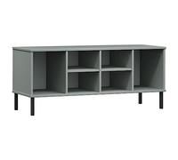 Yisssmeng Oslo Armoire à chaussures en pin massif avec 6 compartiments et pieds en métal, commode de couloir en gris, 106 x 35 x 45 cm, utilisable également comme meuble TV
