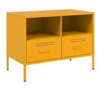 Yisssmeng Petit Meuble TV en Acier Jaune Moutarde 68x39x50,5 cm | Buffet bas en métal robuste pour salon ou chambre, doté de deux tiroirs de rangement pratiques.