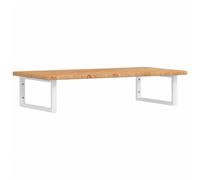 Yisssmeng Plateau de lavabo 100 x 50 cm en chêne massif avec support en acier blanc, étagère flottante pour lavabo à poser - Montage mural peu encombrant - Console de salle de bain - Marron clair