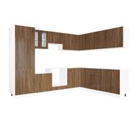 Yisssmeng Porto - Lot de 14 armoires de cuisine - Marron - Aspect chêne - 80 x 46 x 81,5 cm - Avec évier - Meuble bas d'angle - Pour cuisine, salle à manger, couloir