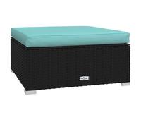 Yisssmeng Repose-pieds de jardin en rotin avec coussin bleu océan, repose-pieds d'extérieur en rotin synthétique pour salon, terrasse et jardin, 70 x 70 x 30 cm, noir
