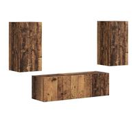Yisssmeng Set de 4 Meubles TV Muraux en Bois d'Ingénierie Bois Ancien | Rangement suspendu pour salon et séjour avec quatre modules pratiques dotés de portes pivotantes.