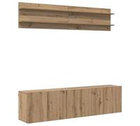 Yisssmeng Set Meuble TV Mural 6 Pcs Chêne Artisanal Bois d'Ingénierie | Optimisez l'espace de votre salon avec cet ensemble suspendu chic comprenant 2 meubles et 4 étagères murales.