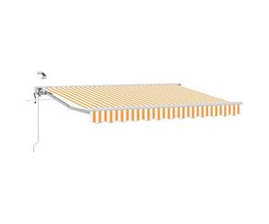 Yisssmeng Store enrouleur électrique à bras articulé - 2,5 x 2 m - Jaune et blanc - Semi-cassette - Avec télécommande et manivelle - Pour terrasse, balcon et extérieur - Montage mural