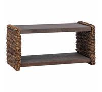 Yisssmeng Table basse naturelle 70 x 35 x 35 cm en bois d'acajou massif avec tressage en rotin, élégante table d'appoint avec compartiment de rangement pour salon et bureau, design rectangulaire