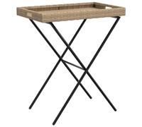 Yisssmeng Table d'appoint pliable en rotin synthétique avec plateau amovible, table de jardin pour terrasse et balcon, table pliante stable, beige, 65 x 40 x 75 cm