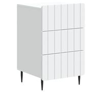 Yisssmeng Table de Chevet 3 Tiroirs 43x41x68 cm Bois d'Ingénierie Blanc | Meuble d'appoint polyvalent pour chambre avec rangement fermé à coulisses douces et pieds noirs contrastants.